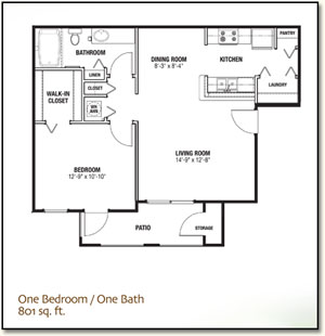 One Bedroom, One Bath - 801 sq. ft.