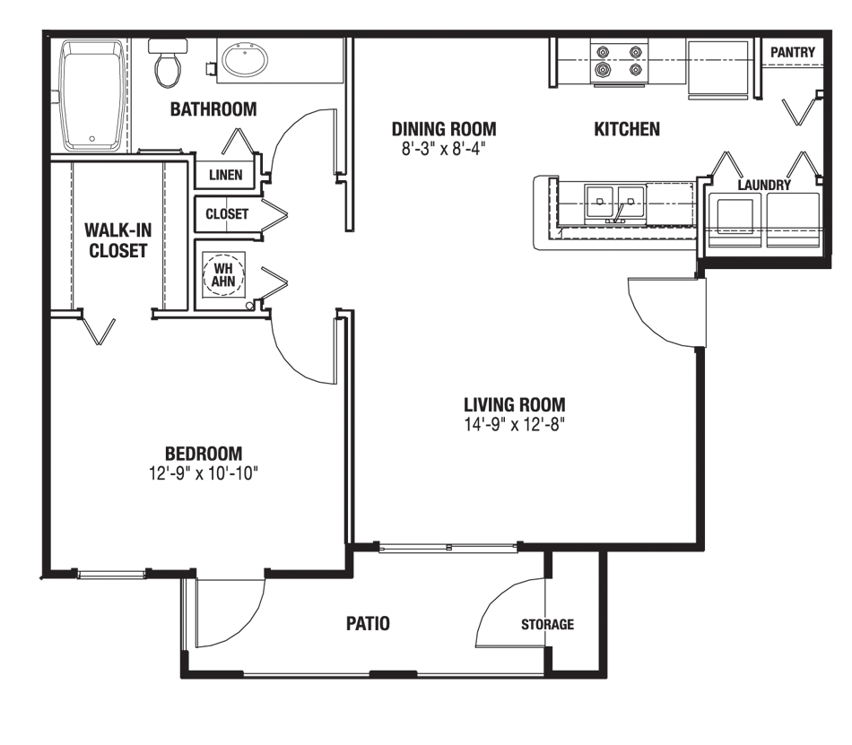 One Bedroom One Bathroom Apartment Floor Plan